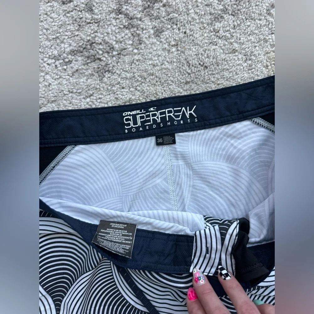 O’Neill Superfreak Boardshorts Size 36 Surf Swim Shorts Blue Pattern